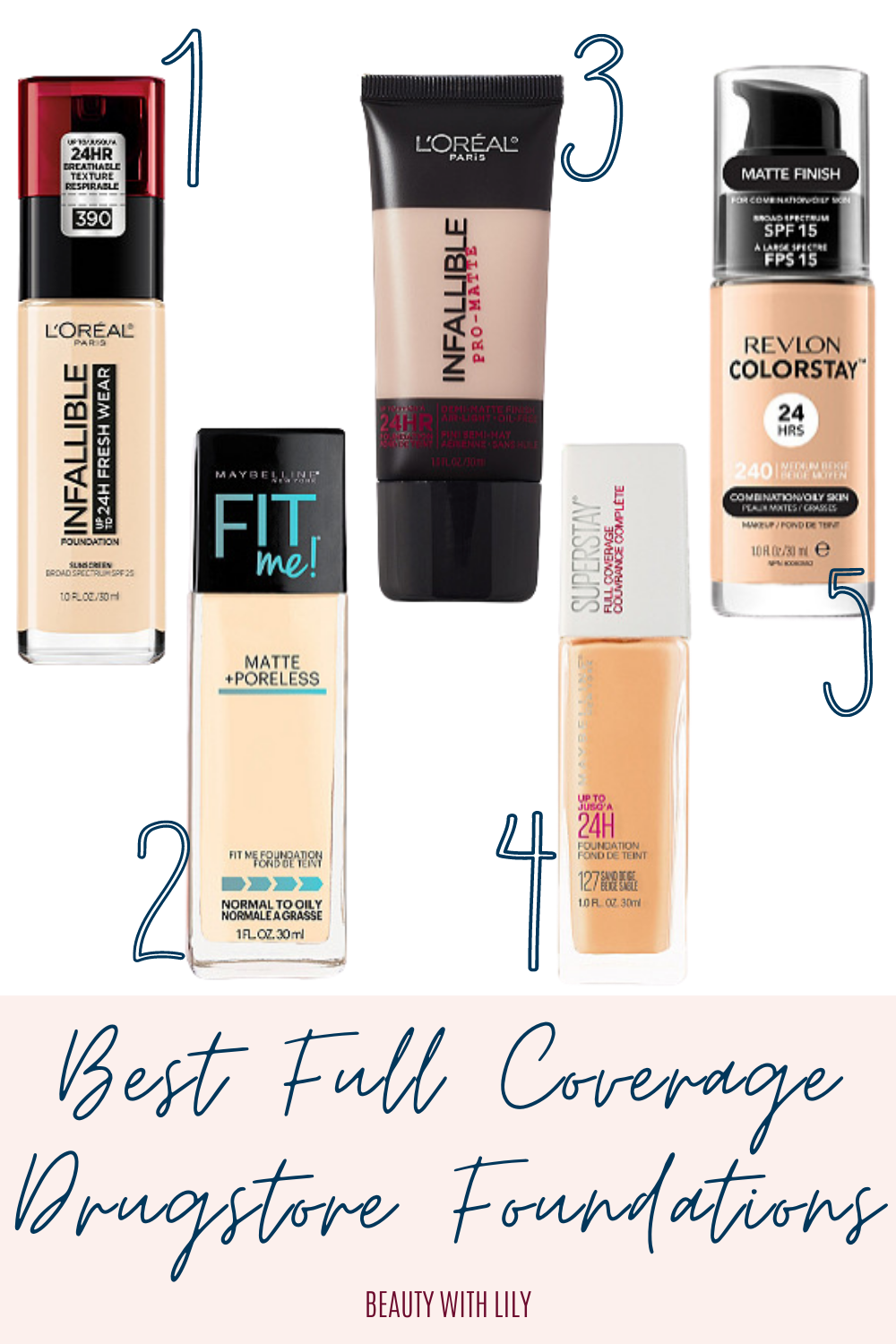 Best Full Coverage Drugstore Foundations // Foundation for Oily Skin Foundation for Combination Skin // Drugstore Makeup // Affordable Makeup for Oily Skin // Full Coverage Makeup // Glam Makeup // How To Conceal Acne | Beauty With Lily #drugstoremakeup #fullcoveragefoundation